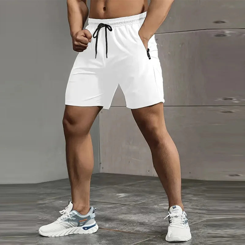 Summer Men's Sports Shorts with Zipper Pocket Quick Dry Breathable Fitness Shorts for Gym Workout Running Training Short Pants