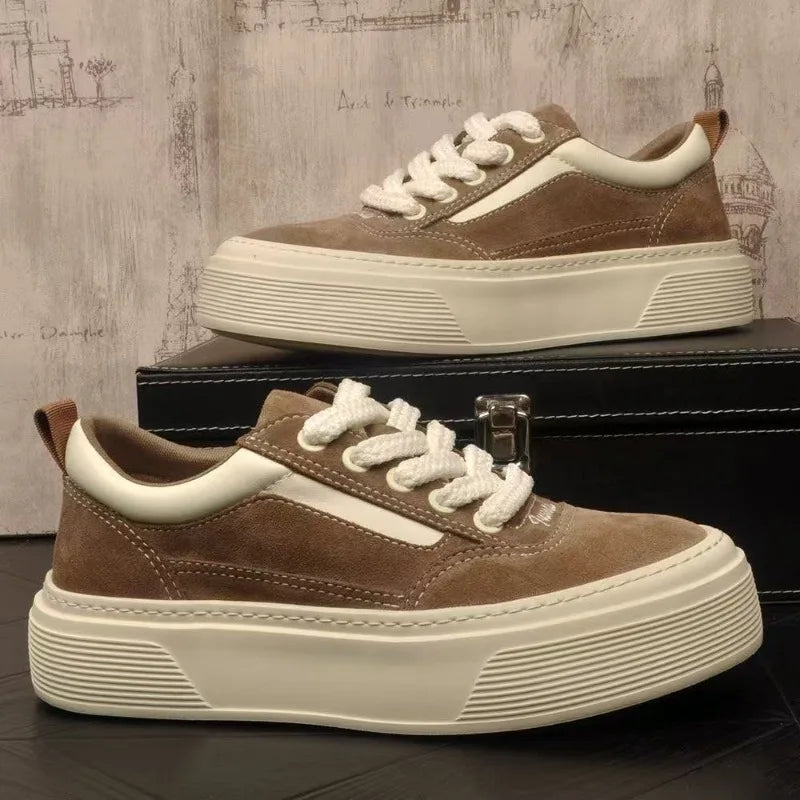 High Quality Men Casual Sneakers Suede Leather Platform Board Shoes Comfortable Breathable Walking Sport Footwear Athletic Shoes
