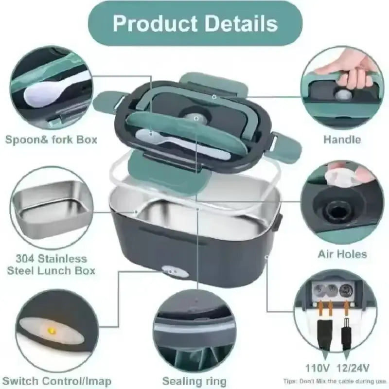 1.5L  Electric Lunch Box Food Warmer Portable Food Heater for Car Or Home - Leak Proof, Lunch Heating Microwave for Truckers