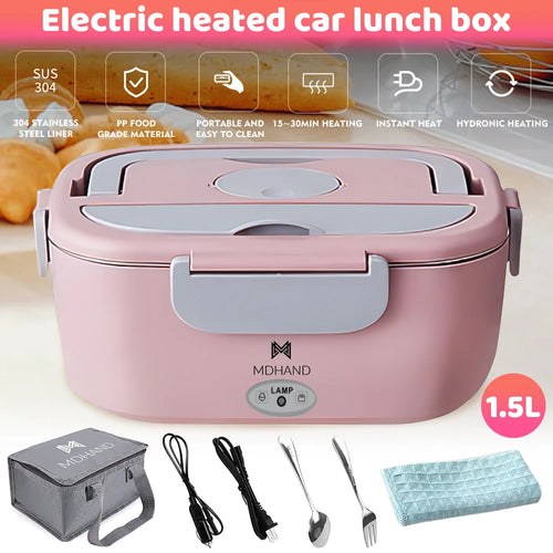 1.5L 65W Electric Lunch Box Food Warmer Portable Food Heater for Car Or Home - Leak Proof 304 Stainless Steel Liner with Cloth