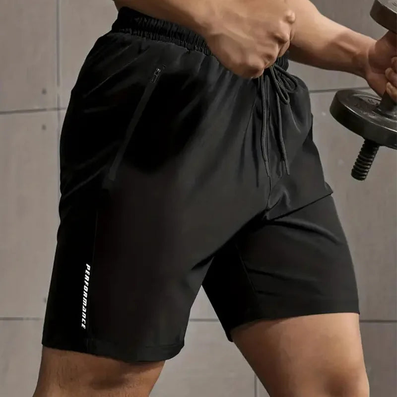 Summer Men's Sports Shorts with Zipper Pocket Quick Dry Breathable Fitness Shorts for Gym Workout Running Training Short Pants